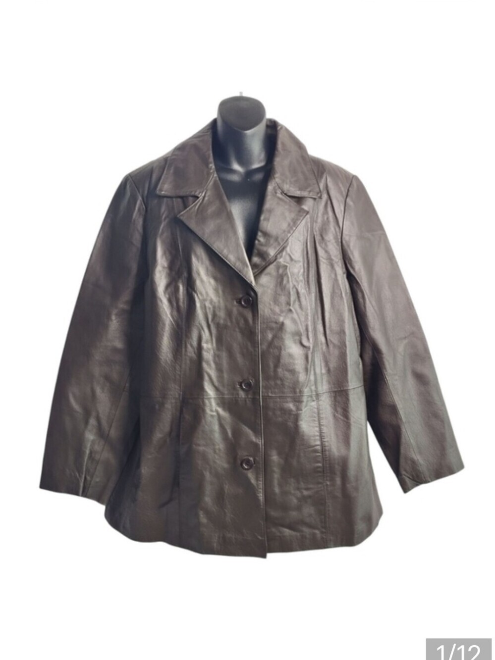Dialogue Womens Leather Jacket Coat Taupe/Gray Collar Button-Up Lined Plus Sz 1X